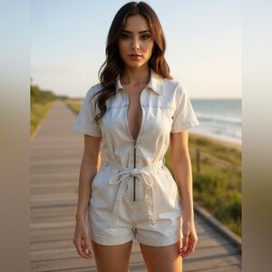 Wild Fable Cream Short-Sleeve Jumpsuit